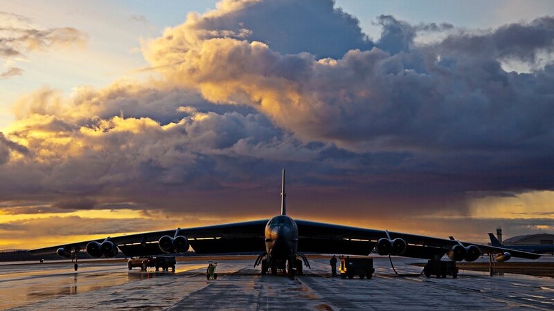 B-52 Bomber on Tarmac — Yellow, Dramatic