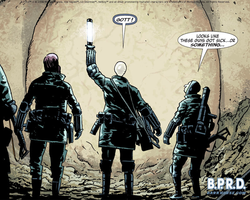 B.P.R.D. agents in tunnel