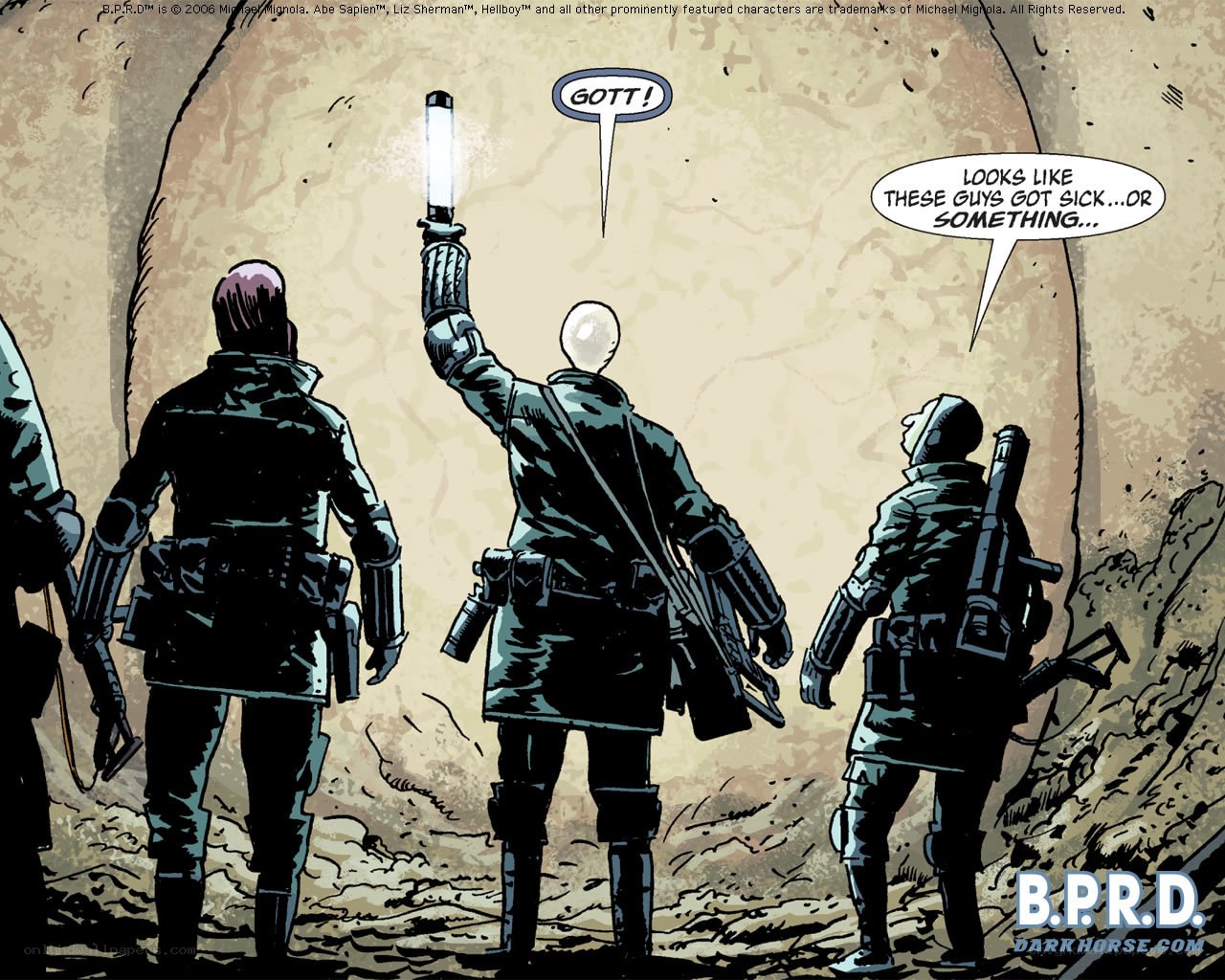 B.P.R.D. agents in tunnel