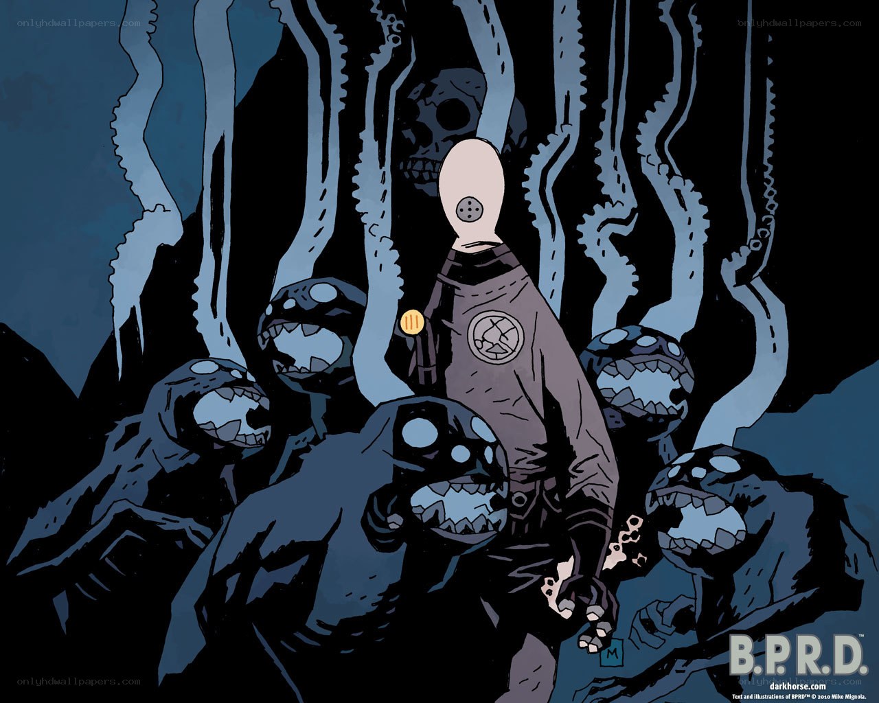 B.P.R.D. character surrounded by monsters