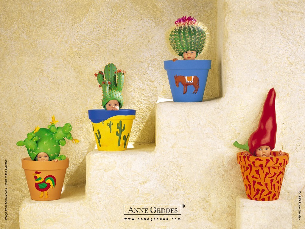 Babies in plant pots