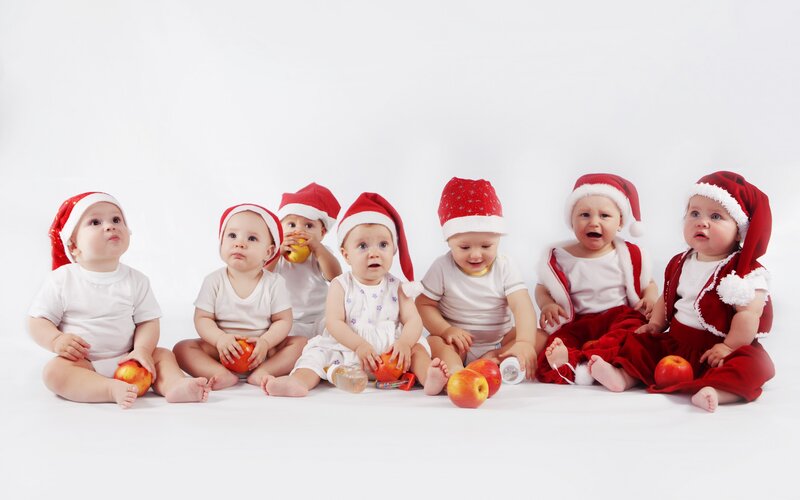Babies in Santa Hats — Red, Festive, Photograph