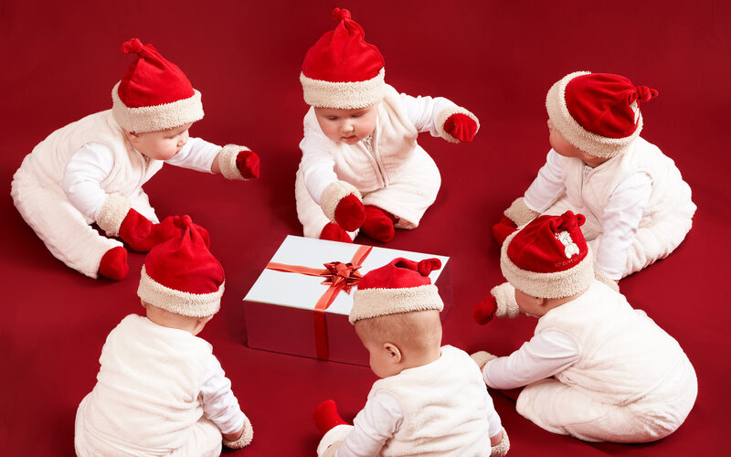 Babies in Santa Hats — Red, Festive, Winter, Photograph, Gift Box