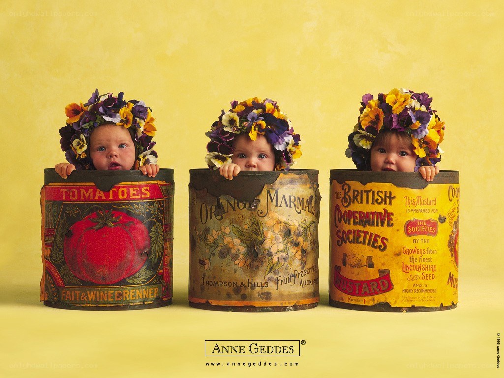 babies in vintage cans