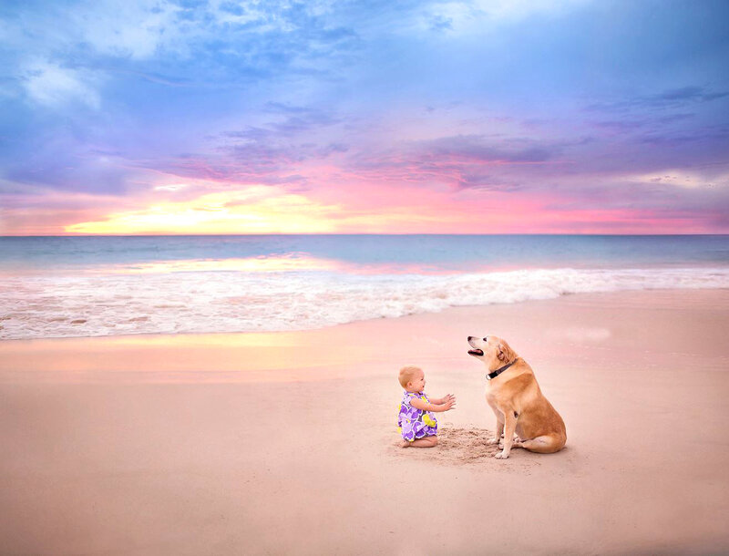 Baby and Dog on Beach