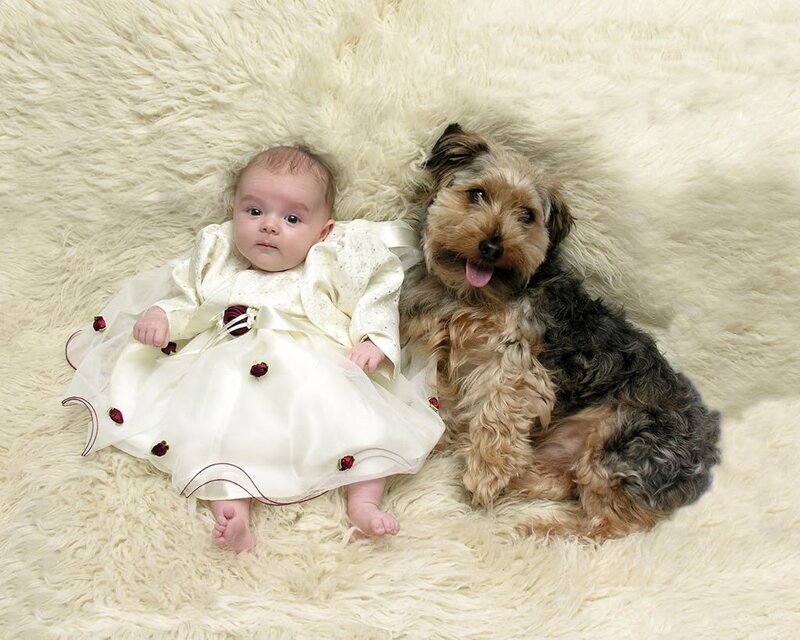 Baby and Dog on Rug