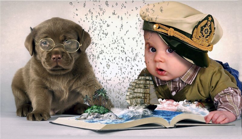 Baby and Puppy Reading