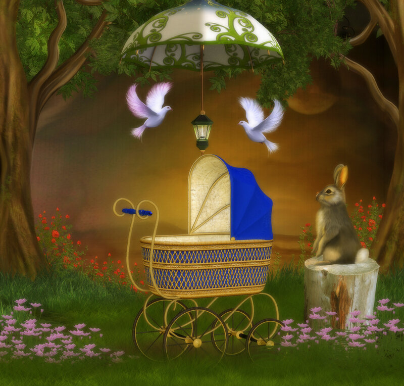 Baby Carriage in Garden