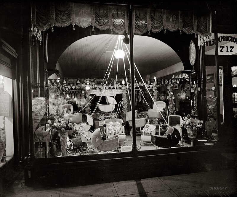Baby carriage shop window display