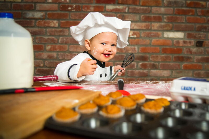 Baby Chef in Kitchen — White, Playful