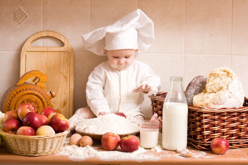 Baby Chef in Kitchen — White