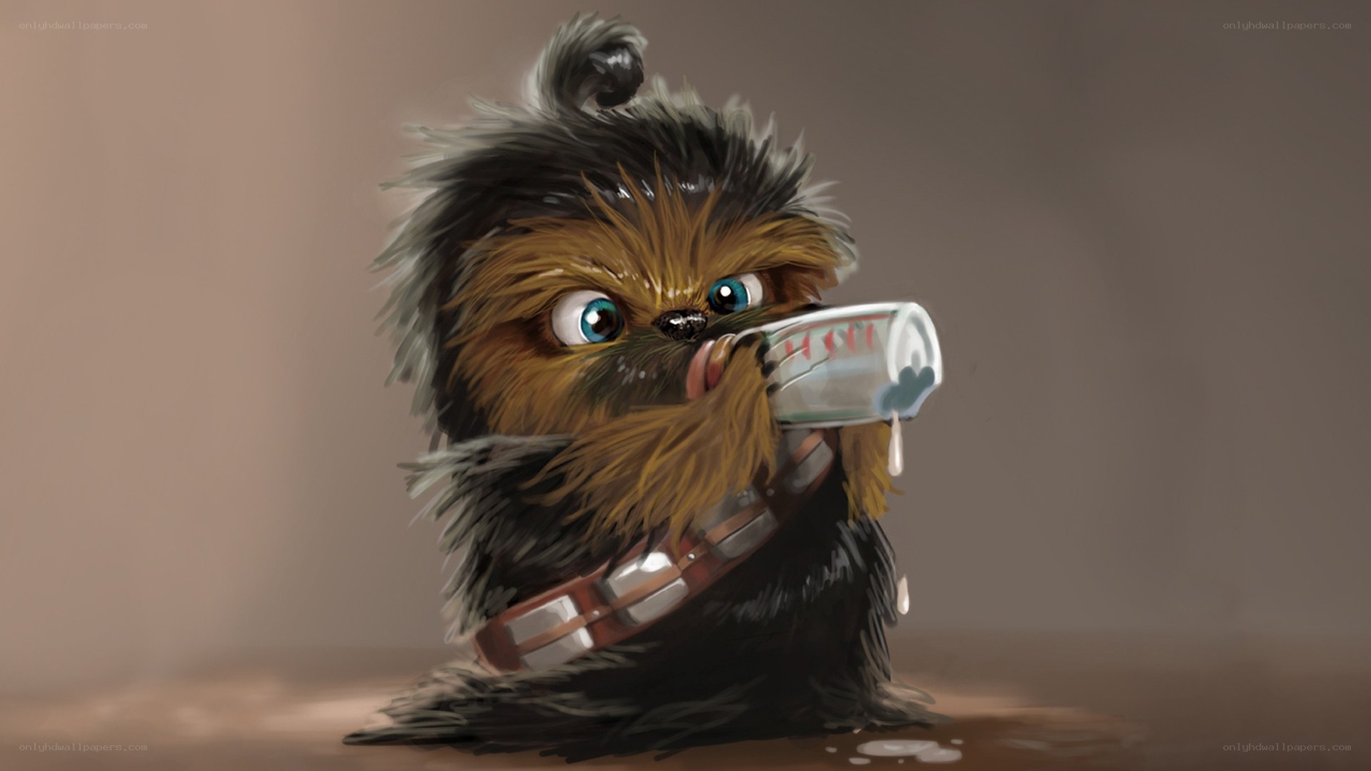 Baby Chewbacca drinking milk