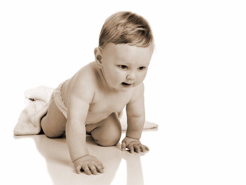 Baby Crawling on Floor — White, Neutral