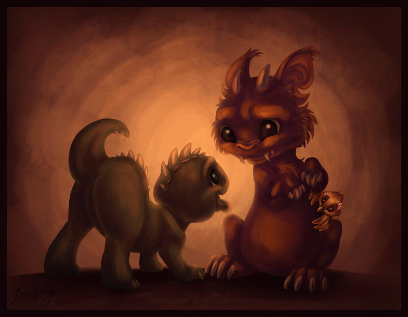 Baby dragons in a cave