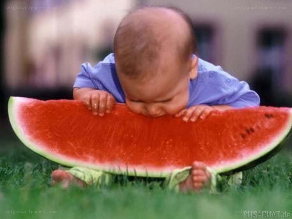 Baby eating watermelon slice