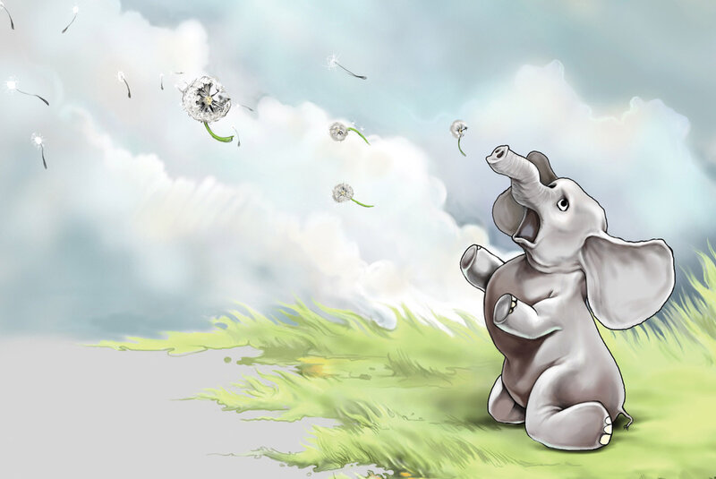 Baby Elephant Blowing Dandelion