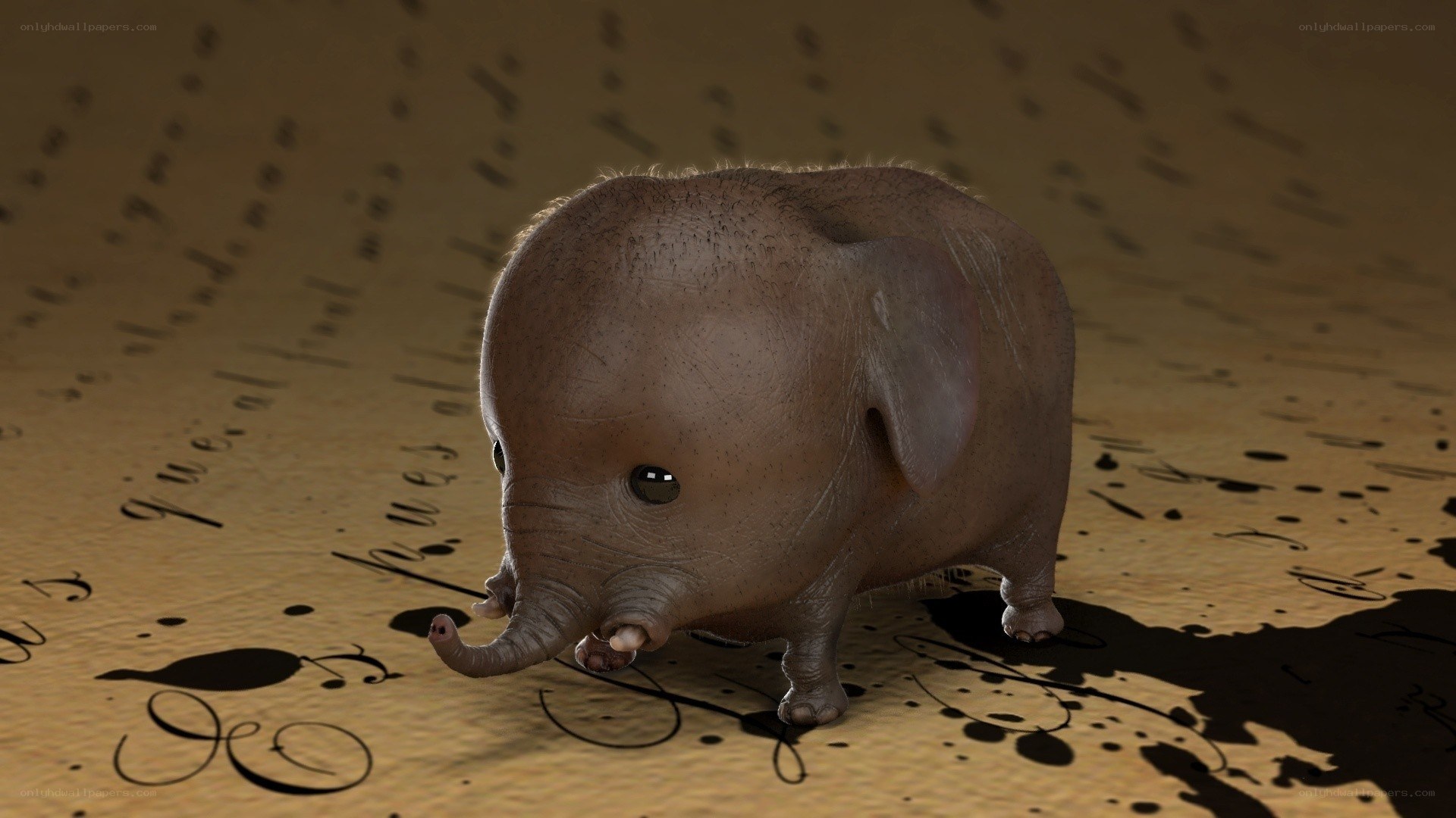 Baby elephant on parchment