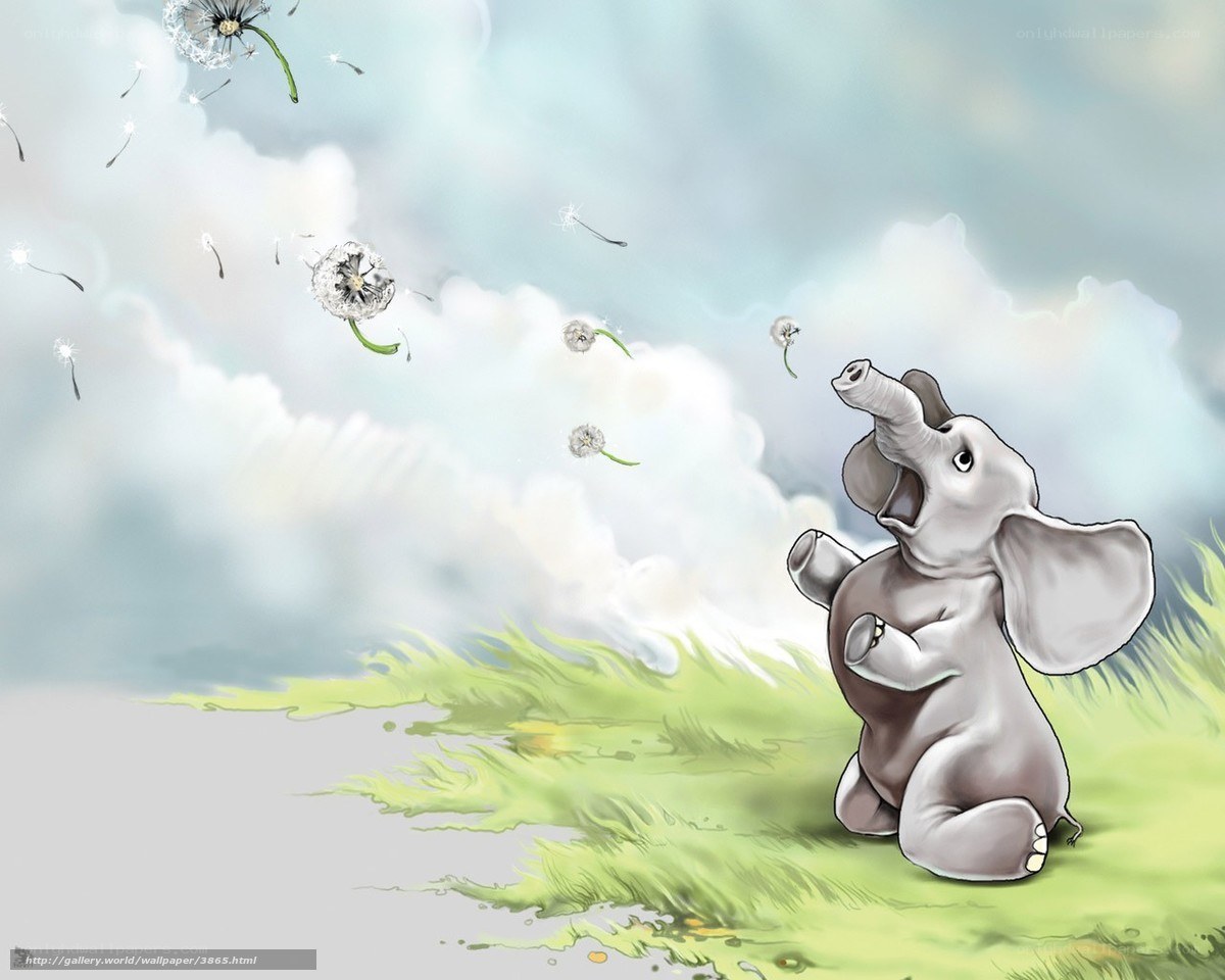 Baby elephant with dandelions