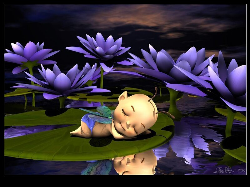Baby fairy sleeping on lily pad