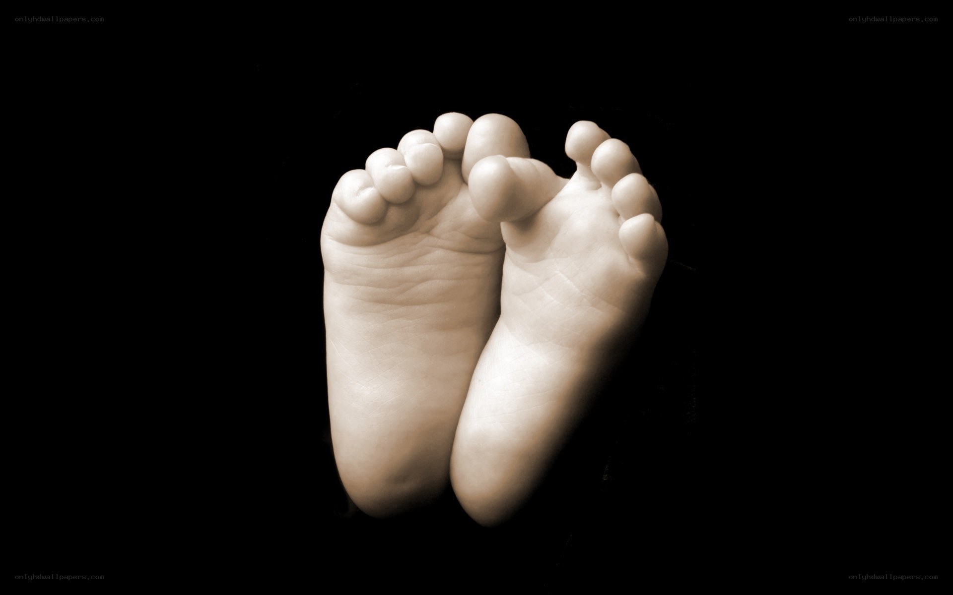 baby feet on black background