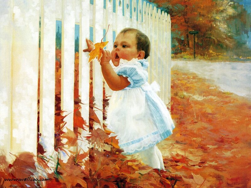 Baby Girl Holding Leaf