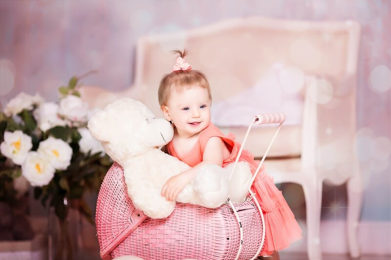 Baby Girl in Basket — Pink, Sweet