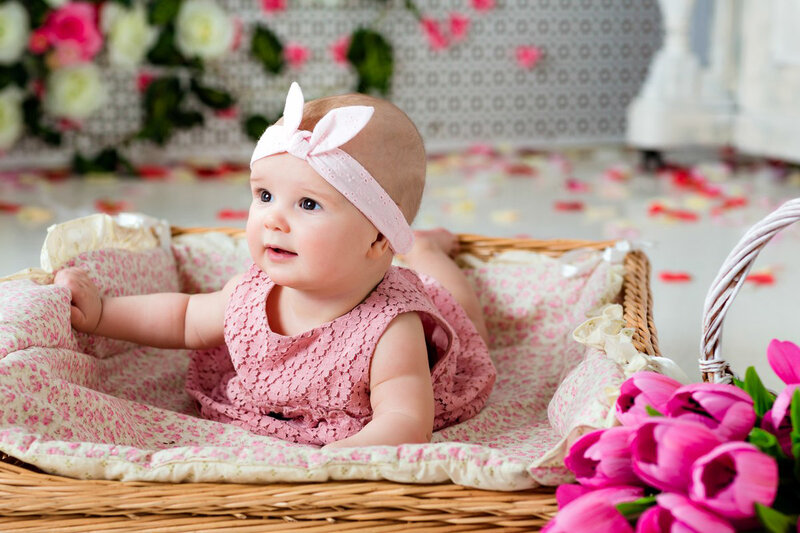 Baby Girl in Basket — Pink