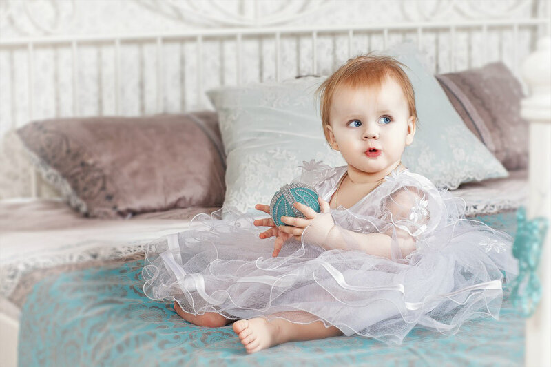 Baby Girl in Dress — White, Calm