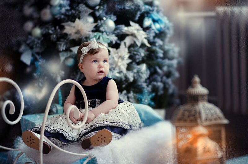 Baby Girl in Dress — White, Festive