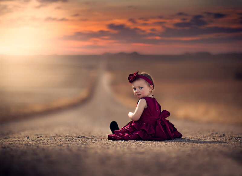 Baby Girl in Red Dress — Dramatic
