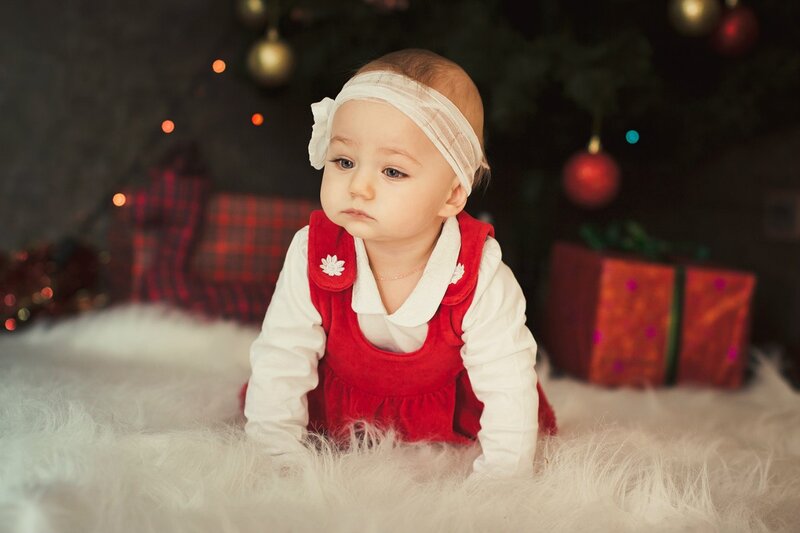 Baby Girl in Red Dress — Festive