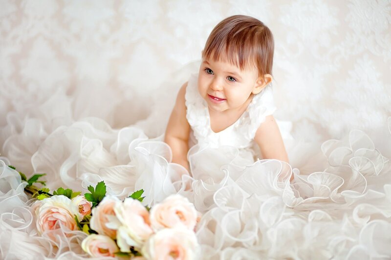 Baby Girl in White Dress — Serene, Photograph