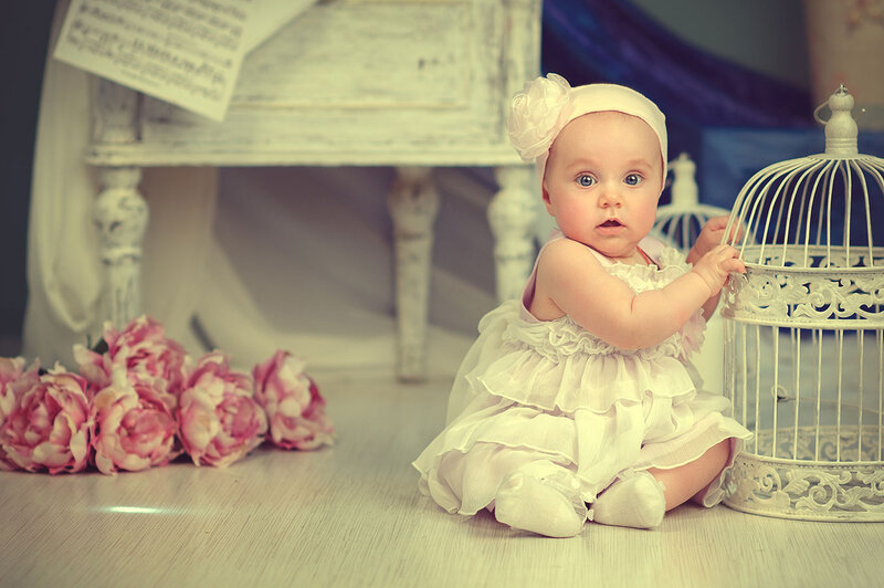 Baby Girl in White Dress — Serene