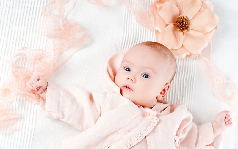 Baby Girl Lying Down — Pink, Calm