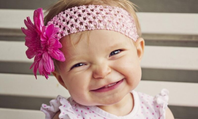 Baby Girl Smiling — Pink, Happy, Photograph