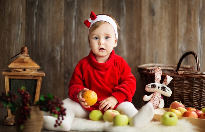 Baby Girl with Apples