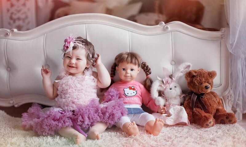 Baby Girl with Dolls — Pink