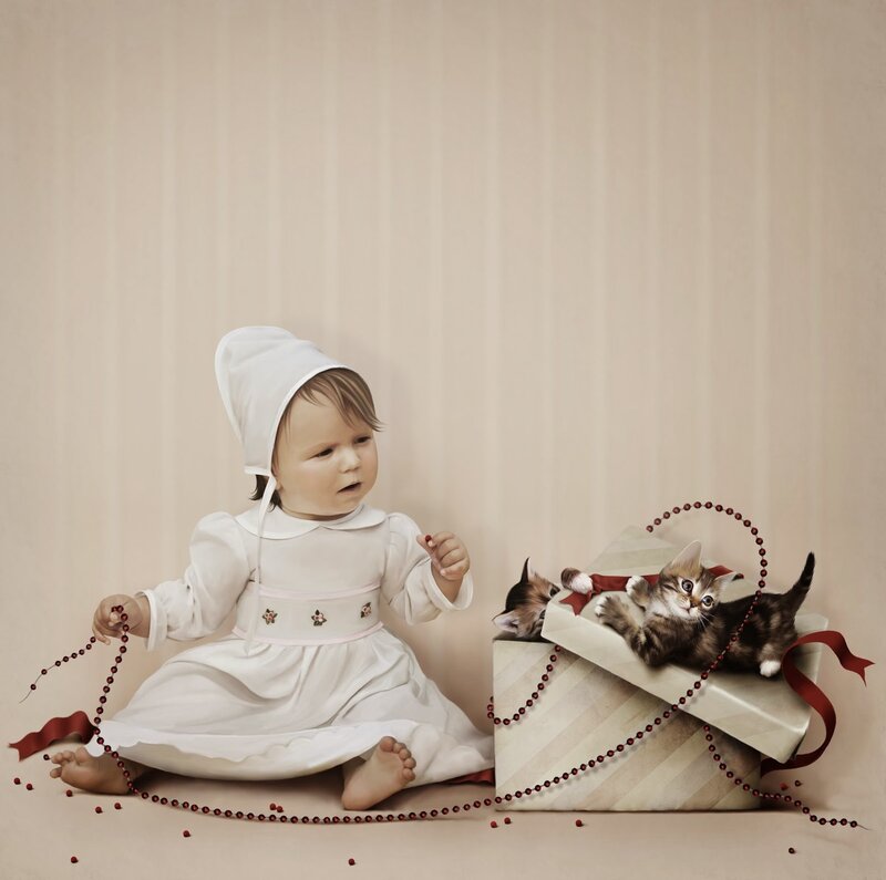 Baby Girl with Kittens