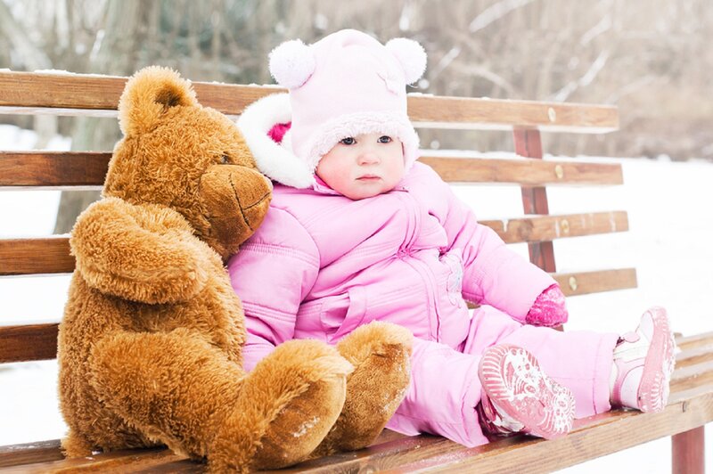 Baby Girl with Teddy Bear — Pink