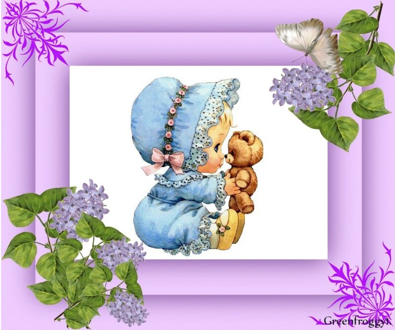 Baby Girl with Teddy Bear — Purple