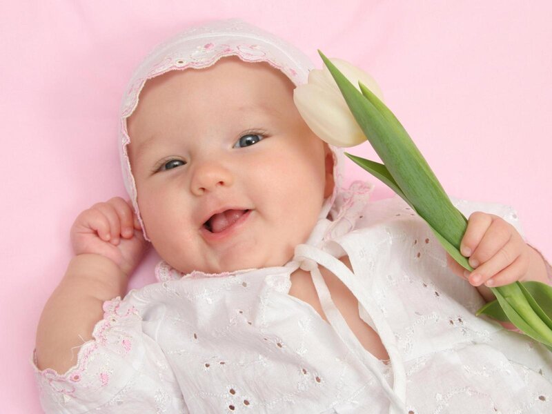 Baby Girl with Tulip — Pink