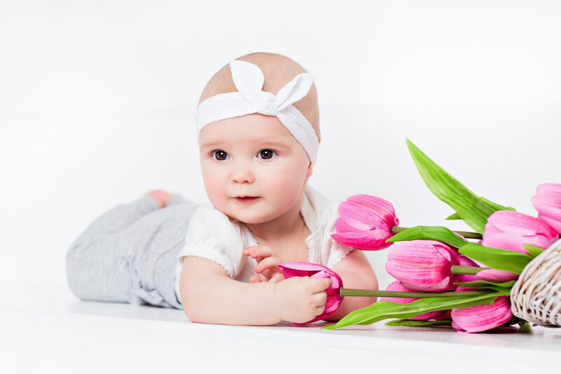 Baby Girl with Tulips