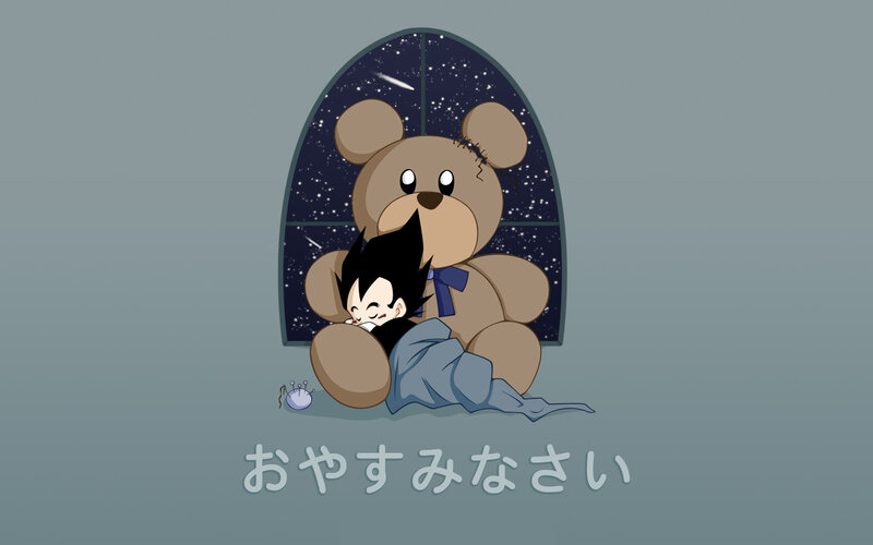 Baby Goku sleeping with teddy bear
