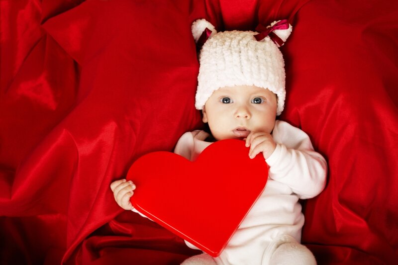 Baby Holding Heart — Red, Calm