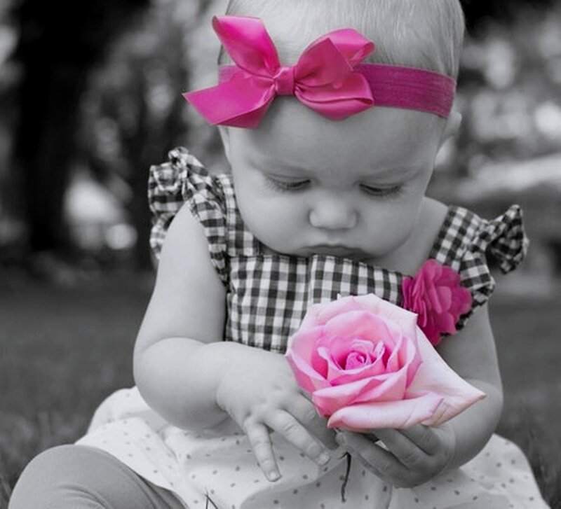Baby Holding Rose — Pink