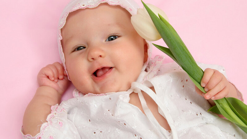 Baby Holding Tulip — Pink
