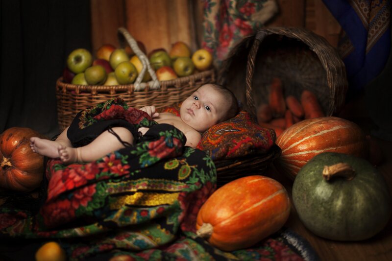 Baby in a Basket — Brown, Dramatic