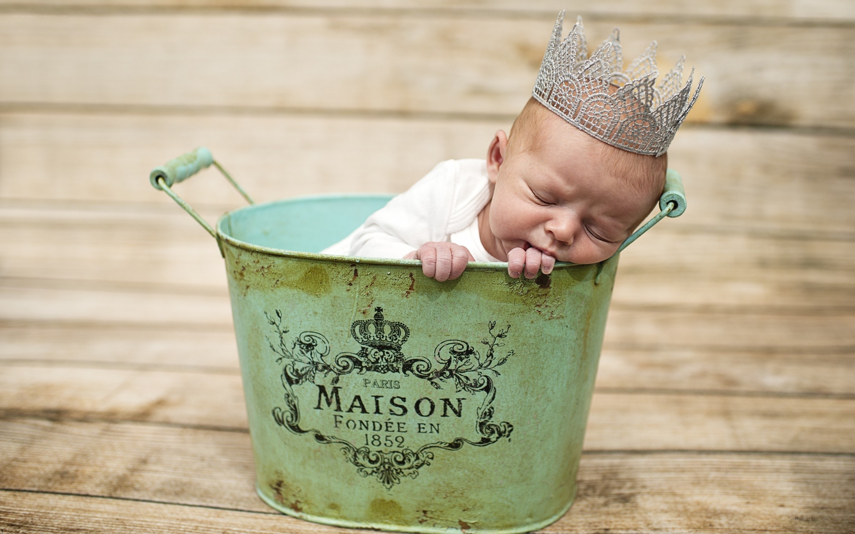 Baby in a crown bucket