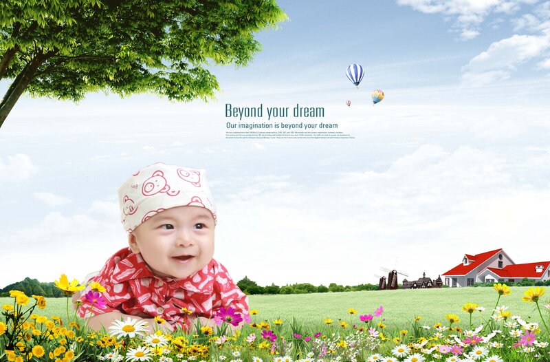 Baby in a Flower Field — Green