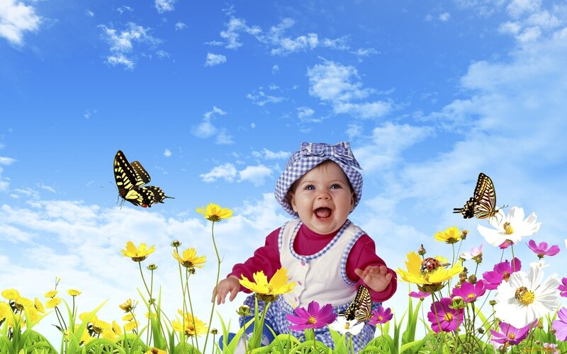 Baby in a flower field